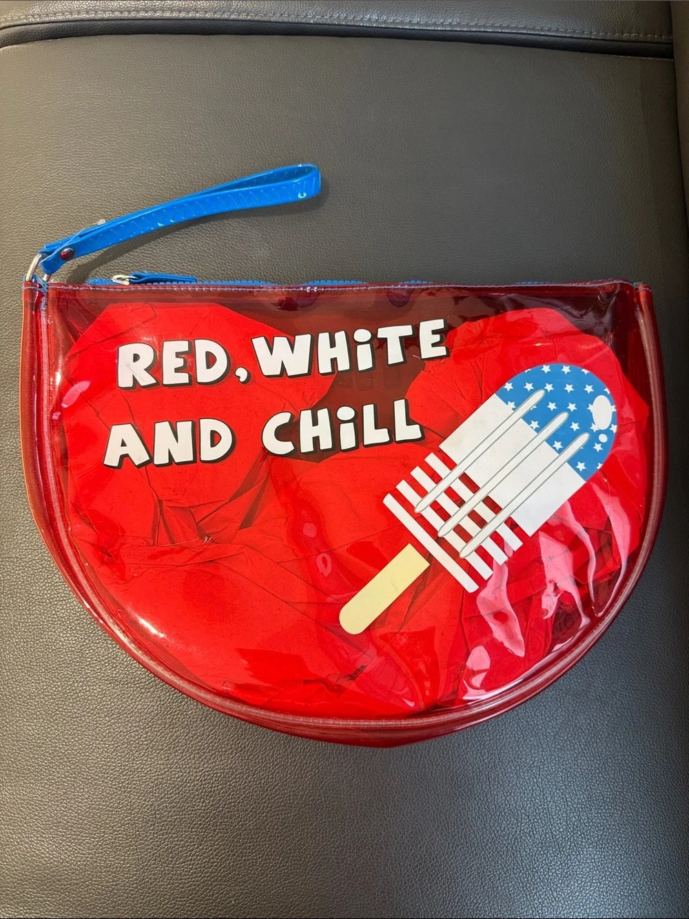 “Red, White & Chill” Red Clear Wristlet Pouch